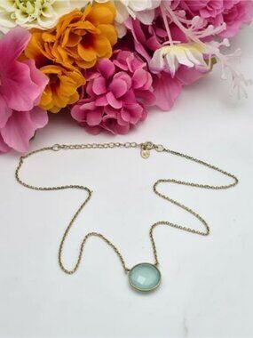 18 inch AV 925 Gold Vermeil Sterling Silver Necklace Aqua Blue Chalcedony Pendan
